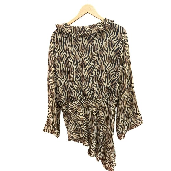 Vintage Robbie Bee Zebra Print Asymmetrical Wrap Sheer Silk Blouse 20W Y2K Rare - Picture 4 of 4